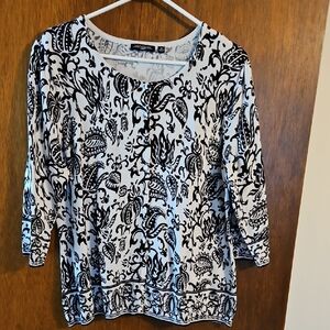 Black and White Patterned Women's Sweater, Notations, Sz 1X